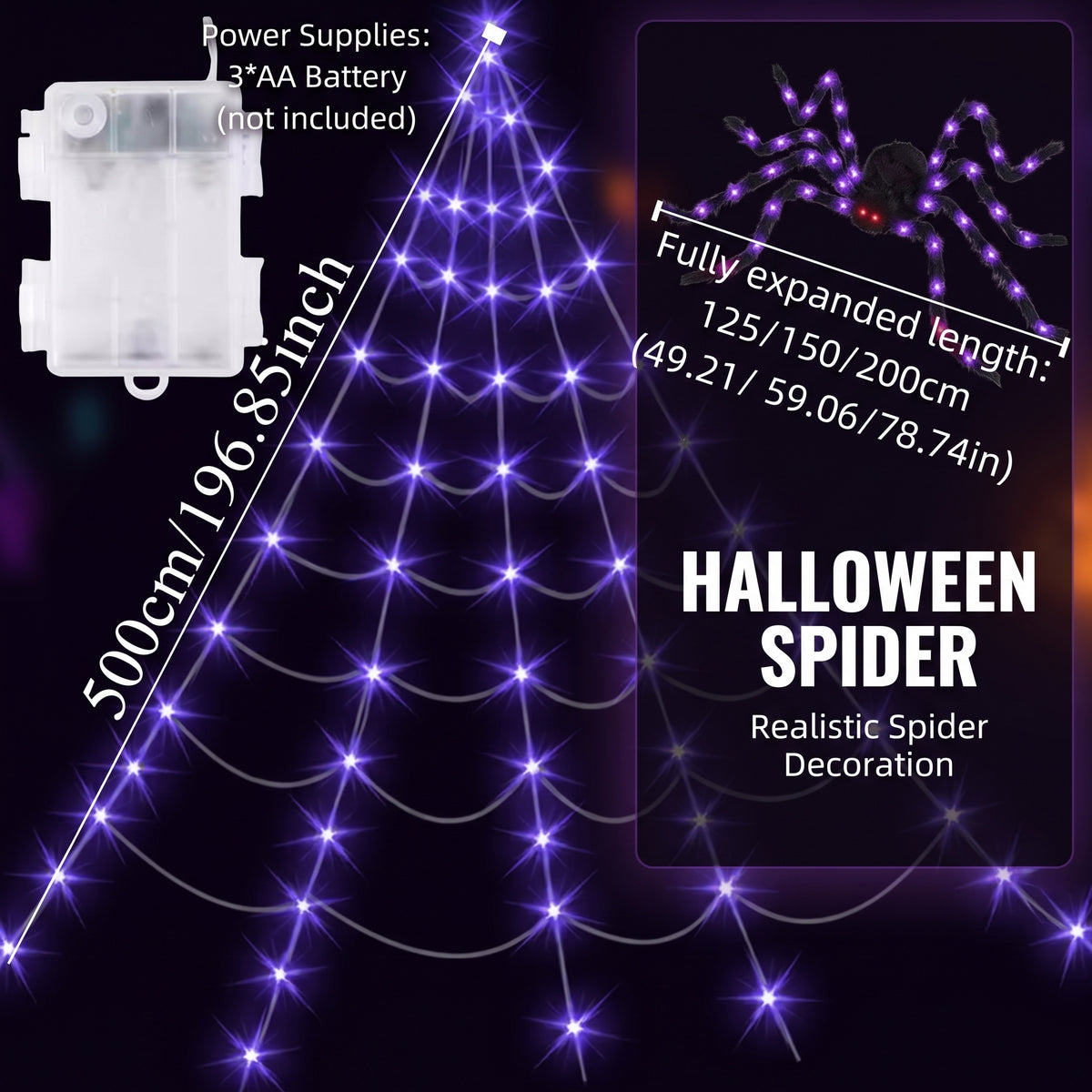 8 Modes Halloween Spider Web Lights